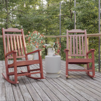 Flash Furniture 2-JJ-C14703-RED-GG Set of 2 Winston All-Weather Rocking Chair in Red Faux Wood