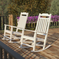 Flash Furniture 2-JJ-C14703-WH-GG Set of 2 Winston All-Weather Rocking Chair in White Faux Wood