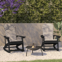 Flash Furniture 2-JJ-C14705-CSNCR-BK-GG Savannah Set of 2 All-Weather Poly Resin Wood Adirondack Rocking Chairs in Black with Cream Cushions for Deck, Porch, and Patio