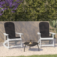 Flash Furniture 2-JJ-C14705-CSNGY-WH-GG Savannah Set of 2 All-Weather Poly Resin Wood Adirondack Rocking Chairs in White with Gray Cushions for Deck, Porch, and Patio