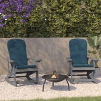 Flash Furniture 2-JJ-C14705-CSNTL-GY-GG Savannah Set of 2 All-Weather Poly Resin Wood Adirondack Rocking Chairs in Gray with Teal Cushions for Deck, Porch, and Patio