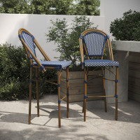 Flash Furniture 2-SDA-AD642001-BS-NVYWH-NAT-GG Bordeaux Set of 2 Stackable Indoor/Outdoor French Bistro 30