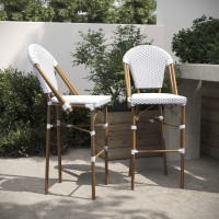 Flash Furniture 2-SDA-AD642001-F-BS-WHGY-NAT-GG Lourdes Set of 2 Stackable Indoor/Outdoor French Bistro 30