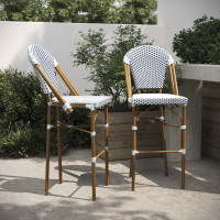 Flash Furniture 2-SDA-AD642001-F-BS-WHNVY-NAT-GG Lourdes Set of 2 Stackable Indoor/Outdoor French Bistro 30