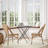 Flash Furniture 2-SDA-AD642001-F-NATWH-LTNAT-GG Lourdes Set of 2 Indoor/Outdoor Commercial French Bistro Stack Chairs, Natural/White PE Rattan Back & Seat, Bamboo Print Light Natural Aluminum Frame