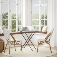 Flash Furniture 2-SDA-AD642001-F-WHGY-NAT-GG Lourdes Set of 2 Indoor/Outdoor Commercial French Bistro Stacking Chair, White/Gray PE Rattan Back and Seat, Bamboo Print Aluminum Frame in Natural