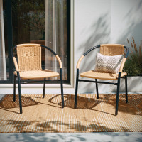 Flash Furniture 2-TLH-037-BGE-GG 2 Pack Beige Rattan Indoor-Outdoor Restaurant Stack Chair