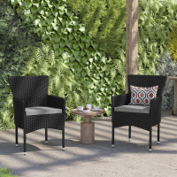 Flash Furniture 2-TW-3WBE074-BK-GG Maxim Modern Black Wicker Patio Armchairs for Deck or Backyard, Fade and Weather-Resistant Frames and Gray Cushions-Set of 2