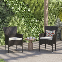 Flash Furniture 2-TW-3WBE074-BR-GG Maxim Modern Espresso Wicker Patio Armchairs for Deck or Backyard, Fade and Weather-Resistant Frames and Cream Cushions-Set of 2