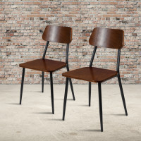 Flash Furniture 2-XU-DG-60725-GG Stackable Industrial Dining Chair with Gunmetal Steel Frame and Rustic Wood Seat, Set of 2