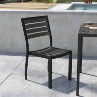 Flash Furniture 2-XU-DG-HW6036-GY-GG Lark Outdoor Stackable Side Chair with Gray Wash Faux Teak Poly Slats, Set of 2