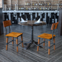 Flash Furniture 2-XU-DG-W0236-GG 2 Pack Rustic Antique Walnut Industrial Wood Dining Chair