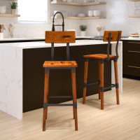 Flash Furniture 2-XU-DG-W0236B-GG 2 Pack Rustic Antique Walnut Industrial Wood Dining Barstool