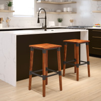 Flash Furniture 2-XU-DG-W0247B-GG 2 Pack Rustic Antique Walnut Industrial Wood Dining Backless Barstool