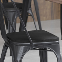 Flash Furniture 4-JJ-SEA-PL01-BK-GG Perry Set of 4 Poly Resin Wood Seat with Rounded Edges for Colorful Metal Chairs and Stools in Black