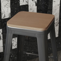 Flash Furniture 4-JJ-SEA-PL02-TEAK-GG Perry Poly Resin Wood Square Seat with Rounded Edges for Colorful Metal Barstools in Teak