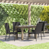 Flash Furniture 4-TW-3WBE073-BK-GG Maxim Set of 4 Stackable Indoor/Outdoor Wicker Dining Chairs with Arms - Fade & Weather-Resistant Steel Frames - Black