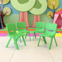 Flash Furniture 4-YU-YCX4-001-GREEN-GG 4 Pack Green Plastic Stackable School Chair with 12'' Seat Height