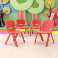 Flash Furniture 4-YU-YCX4-004-RED-GG 4 Pack Red Plastic Stackable School Chair with 13.25'' Seat Height