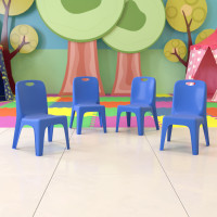 Flash Furniture 4-YU-YCX4-011-BLUE-GG 4 Pack Blue Plastic Stackable School Chair with Carrying Handle and 11'' Seat Height