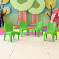 Flash Furniture 4-YU-YCX4-011-GREEN-GG 4 Pack Green Plastic Stackable School Chair with Carrying Handle and 11'' Seat Height