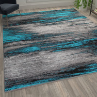 Flash Furniture ACD-RG1100-69-TQ-GG Rylan Collection 6' x 9' Turquoise Abstract Area Rug-Olefin Rug with Jute Backing for Hallway, Entryway, Bedroom, Living Room