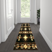 Flash Furniture ACD-RG5WEP-27-BK-GG Mohave Collection 2' x 7' Black Traditional Southwestern Style Area Rug - Olefin Fibers with Jute Backing