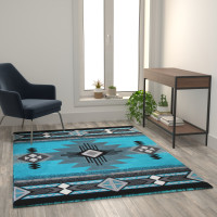 Flash Furniture ACD-RGC318-57-TQ-GG Mohave Collection 5' x 7' Turquoise Traditional Southwestern Style Area Rug - Olefin Fibers with Jute Backing