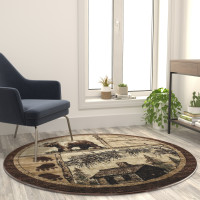 Flash Furniture ACD-RGL362-66-BG-GG Vale Collection 6' x 6' Rustic Wildlife Themed Area Rug - Olefin Rug with Jute Backing - Entryway, Living Room, or Bedroom