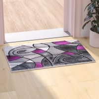 Flash Furniture ACD-RGTRZ860-23-PU-GG Jubilee Collection 2' x 3' Purple Abstract Pattern Area Rug - Olefin Rug with Jute Backing for Hallway, Entryway, or Bedroom