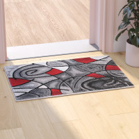 Flash Furniture ACD-RGTRZ860-23-RD-GG Jubilee Collection 2' x 3' Red Abstract Pattern Area Rug - Olefin Rug with Jute Backing for Hallway, Entryway, or Bedroom