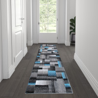 Flash Furniture ACD-RGTRZ861-27-BL-GG Elio Collection 2' x 7' Blue Color Blocked Area Rug - Olefin Rug with Jute Backing - Entryway, Living Room, or Bedroom