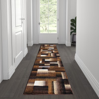 Flash Furniture ACD-RGTRZ861-27-CO-GG Elio Collection 2' x 7' Chocolate Color Blocked Area Rug - Olefin Rug with Jute Backing - Entryway, Living Room, or Bedroom