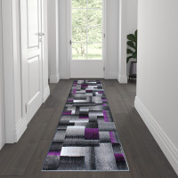 Flash Furniture ACD-RGTRZ861-27-PU-GG Elio Collection 2' x 7' Purple Color Blocked Area Rug - Olefin Rug with Jute Backing - Entryway, Living Room, or Bedroom