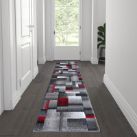 Flash Furniture ACD-RGTRZ861-27-RD-GG Elio Collection 2' x 7' Red Color Blocked Area Rug - Olefin Rug with Jute Backing - Entryway, Living Room, or Bedroom