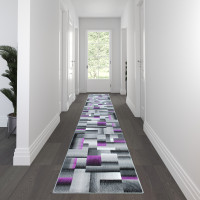 Flash Furniture ACD-RGTRZ861-316-PU-GG Elio Collection 3' x 16' Purple Color Blocked Area Rug - Olefin Rug with Jute Backing - Entryway, Living Room, or Bedroom