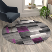 Flash Furniture ACD-RGTRZ861-55-PU-GG Elio Collection 5' x 5' Round Purple Color Blocked Area Rug - Olefin Rug with Jute Backing - Entryway, Living Room, or Bedroom