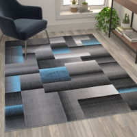 Flash Furniture ACD-RGTRZ861-57-BL-GG Elio Collection 5' x 7' Blue Color Blocked Area Rug - Olefin Rug with Jute Backing - Entryway, Living Room, or Bedroom