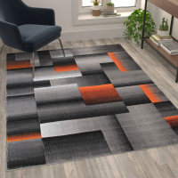 Flash Furniture ACD-RGTRZ861-57-OR-GG Elio Collection 5' x 7' Orange Color Blocked Area Rug - Olefin Rug with Jute Backing - Entryway, Living Room, or Bedroom