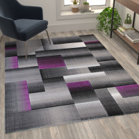 Flash Furniture ACD-RGTRZ861-57-PU-GG Elio Collection 5' x 7' Purple Color Blocked Area Rug - Olefin Rug with Jute Backing - Entryway, Living Room, or Bedroom