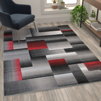 Flash Furniture ACD-RGTRZ861-57-RD-GG Elio Collection 5' x 7' Red Color Blocked Area Rug - Olefin Rug with Jute Backing - Entryway, Living Room, or Bedroom