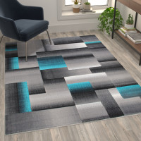 Flash Furniture ACD-RGTRZ861-57-TQ-GG Elio Collection 5' x 7' Turquoise Color Blocked Area Rug - Olefin Rug with Jute Backing - Entryway, Living Room, or Bedroom