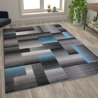 Flash Furniture ACD-RGTRZ861-69-BL-GG Elio Collection 6' x 9' Blue Color Blocked Area Rug - Olefin Rug with Jute Backing - Entryway, Living Room, or Bedroom