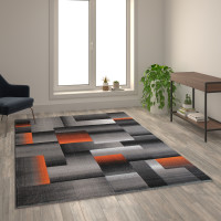 Flash Furniture ACD-RGTRZ861-69-OR-GG Elio Collection 6' x 9' Orange Color Blocked Area Rug - Olefin Rug with Jute Backing - Entryway, Living Room, or Bedroom