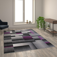 Flash Furniture ACD-RGTRZ861-69-PU-GG Elio Collection 6' x 9' Purple Color Blocked Area Rug - Olefin Rug with Jute Backing - Entryway, Living Room, or Bedroom