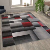 Flash Furniture ACD-RGTRZ861-69-RD-GG Elio Collection 6' x 9' Red Color Blocked Area Rug - Olefin Rug with Jute Backing - Entryway, Living Room, or Bedroom