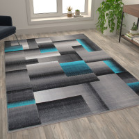 Flash Furniture ACD-RGTRZ861-69-TQ-GG Elio Collection 6' x 9' Turquoise Color Blocked Area Rug - Olefin Rug with Jute Backing - Entryway, Living Room, or Bedroom