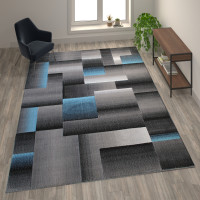 Flash Furniture ACD-RGTRZ861-810-BL-GG Elio Collection 8' x 10' Blue Color Blocked Area Rug - Olefin Rug with Jute Backing - Entryway, Living Room, or Bedroom