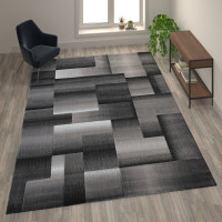 Flash Furniture ACD-RGTRZ861-810-GY-GG Elio Collection 8' x 10' Gray Color Blocked Area Rug - Olefin Rug with Jute Backing - Entryway, Living Room, or Bedroom