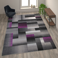 Flash Furniture ACD-RGTRZ861-810-PU-GG Elio Collection 8' x 10' Purple Color Blocked Area Rug - Olefin Rug with Jute Backing - Entryway, Living Room, or Bedroom
